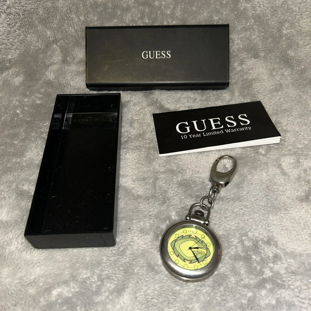 Guess Indiglo Silver Tone Multicolored Dial‎ 44mm Quartz Analog Pocket Watch E2